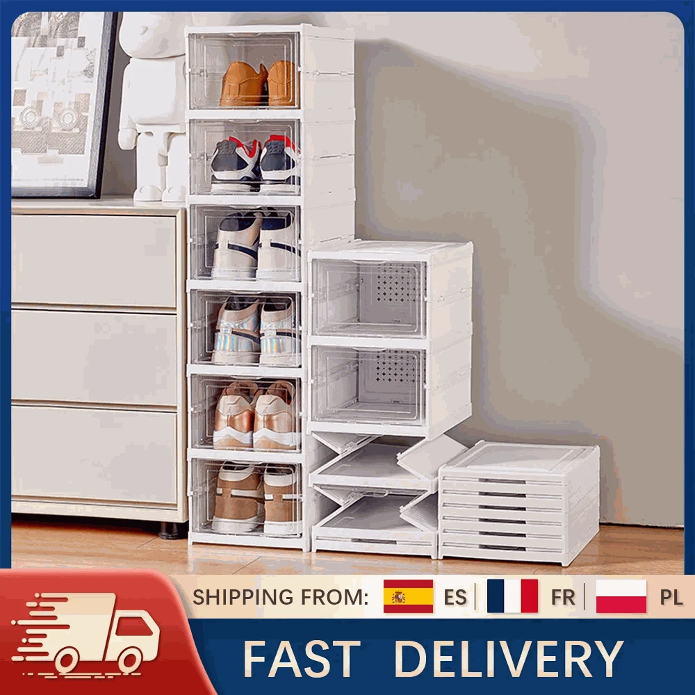 6-Layer Foldable Transparent Shoe Storage Cabinet Stackable Organizer-PL-6-Layer / france