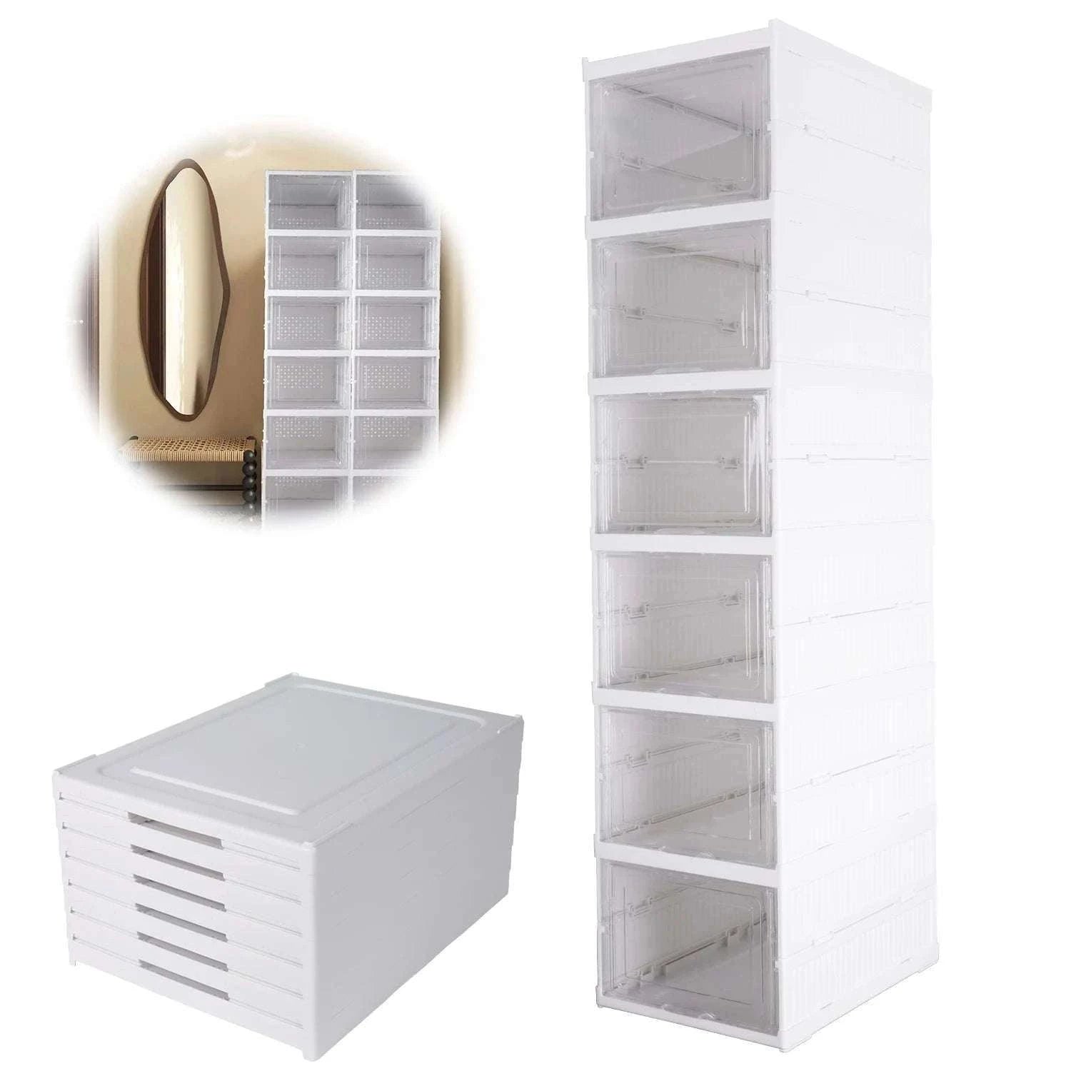 6-Layer Foldable Transparent Shoe Storage Cabinet Stackable Organizer-PL-6-Layer / france