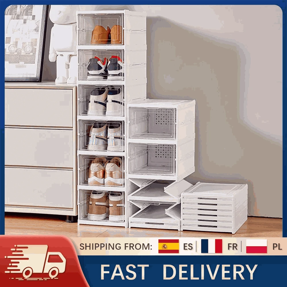 6-Layer Foldable Transparent Shoe Storage Cabinet Stackable Organizer-