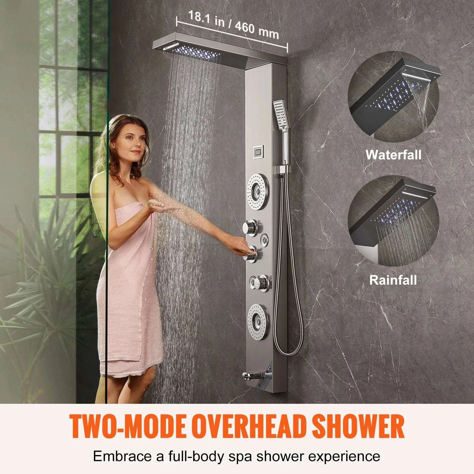 6-Mode Shower Panel Tower with LED Display & Handheld Head-6 2 4 / United States