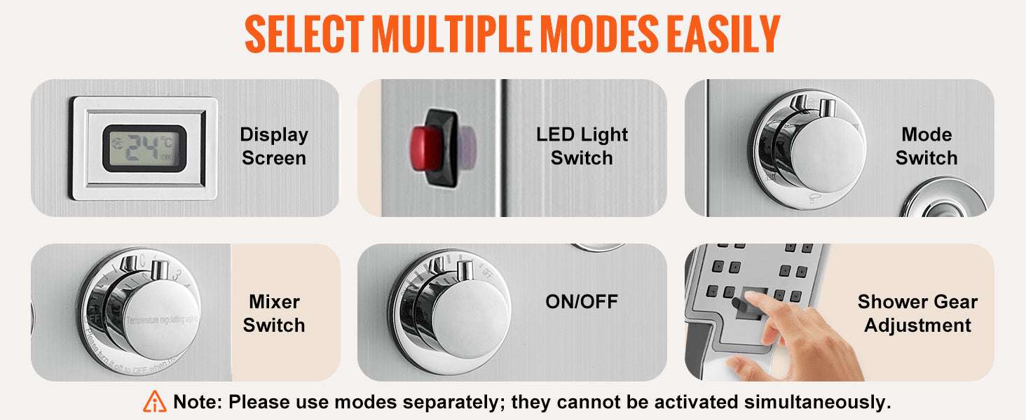 6-Mode Shower Panel Tower with LED Display & Handheld Head-6 2 4 / United States