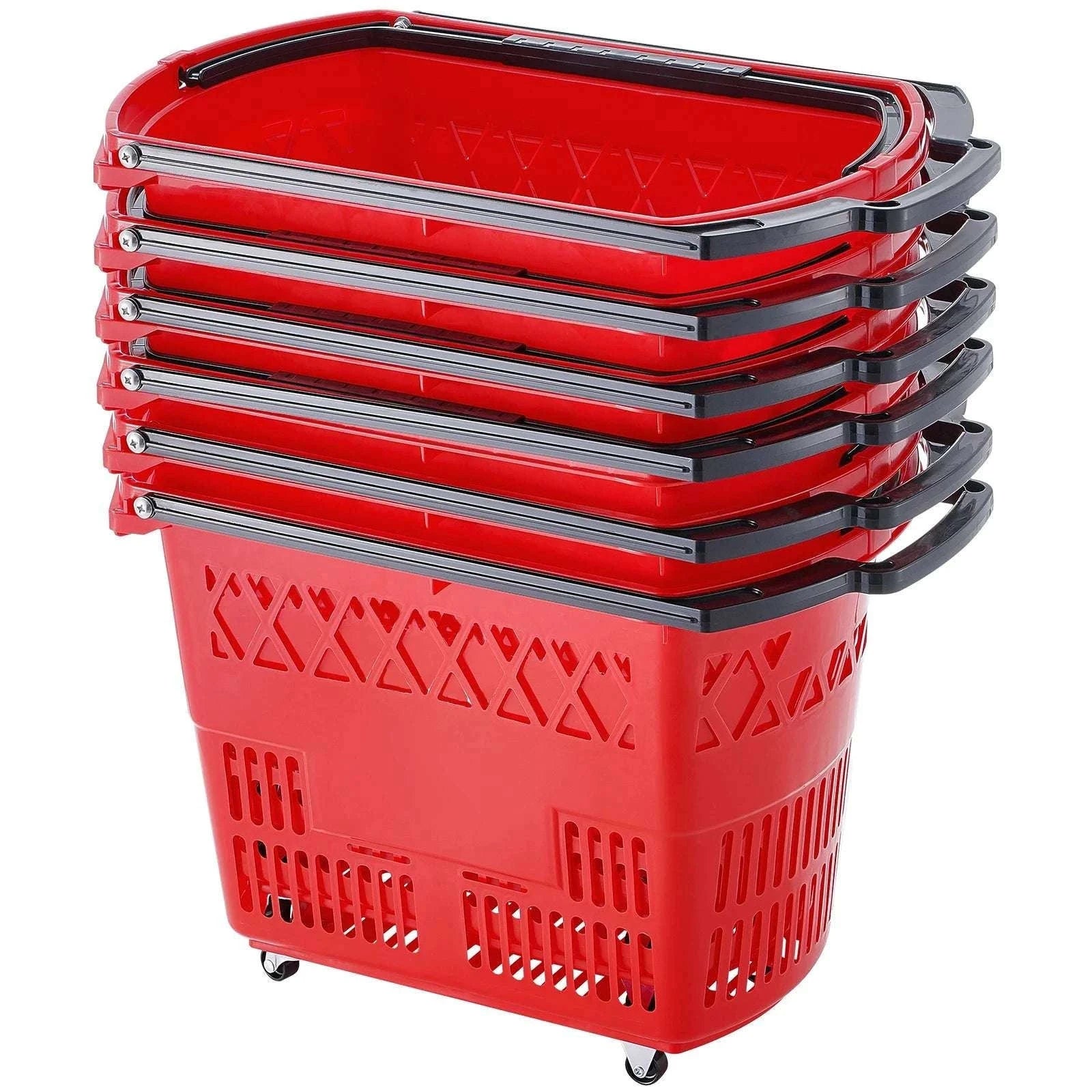 6-Pack Rolling Shopping Baskets 39L with Wheels & Handles-Blue / United States
