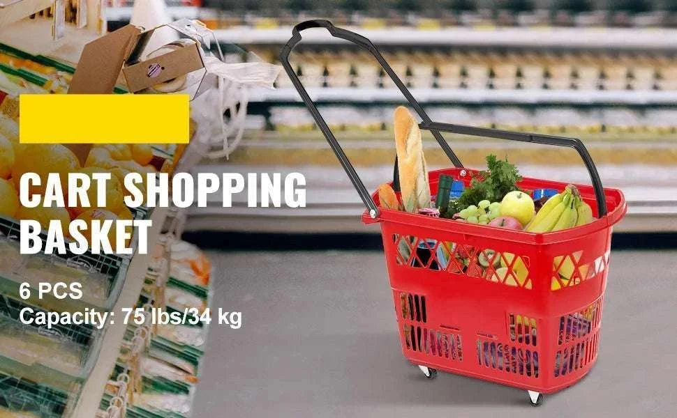 6-Pack Rolling Shopping Baskets with Wheels & Dual Handles-6pcs Blue / United States