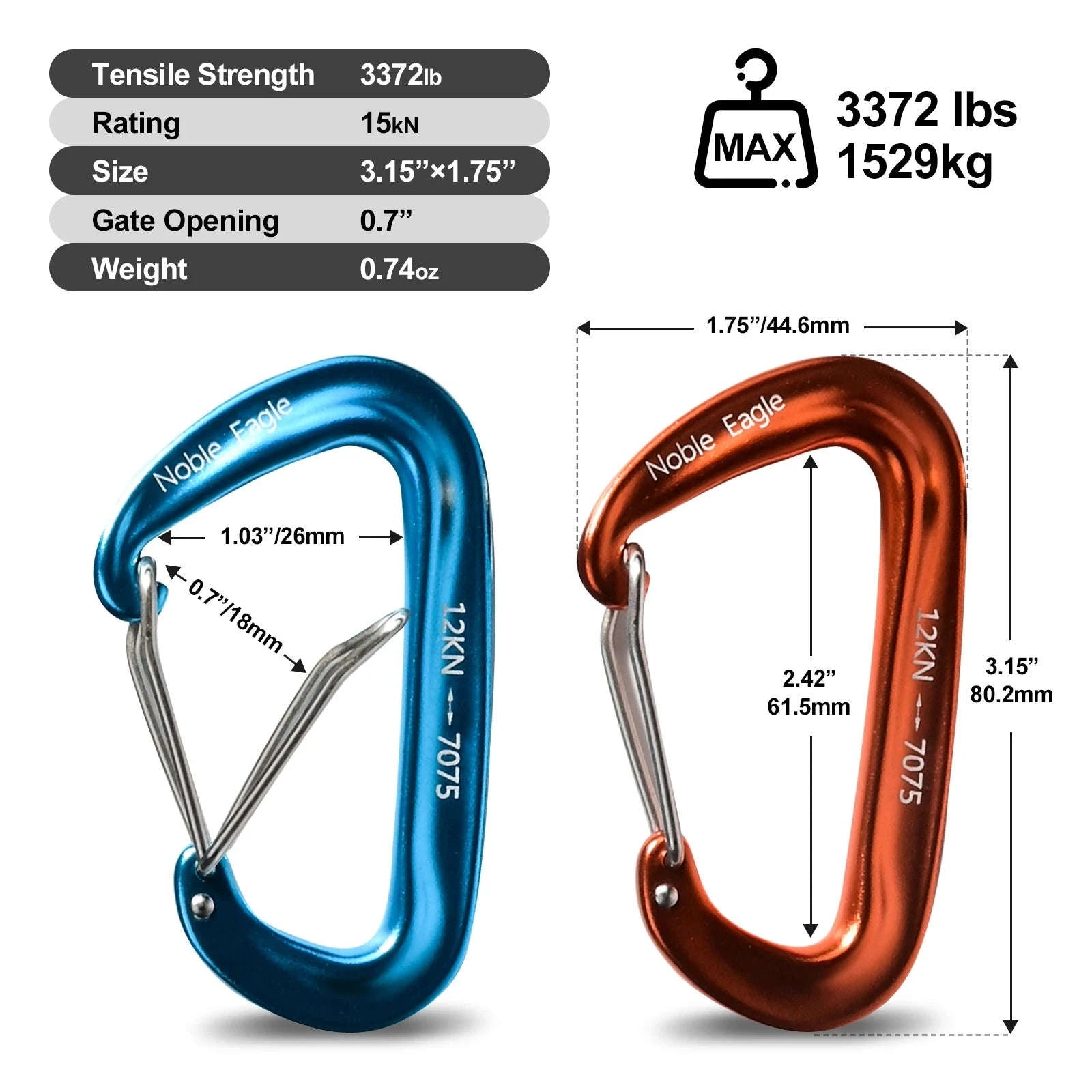 6-Piece 12kN Aluminum D-Ring Carabiner Set-Noble12KN 6PCS Mix / China Mainland