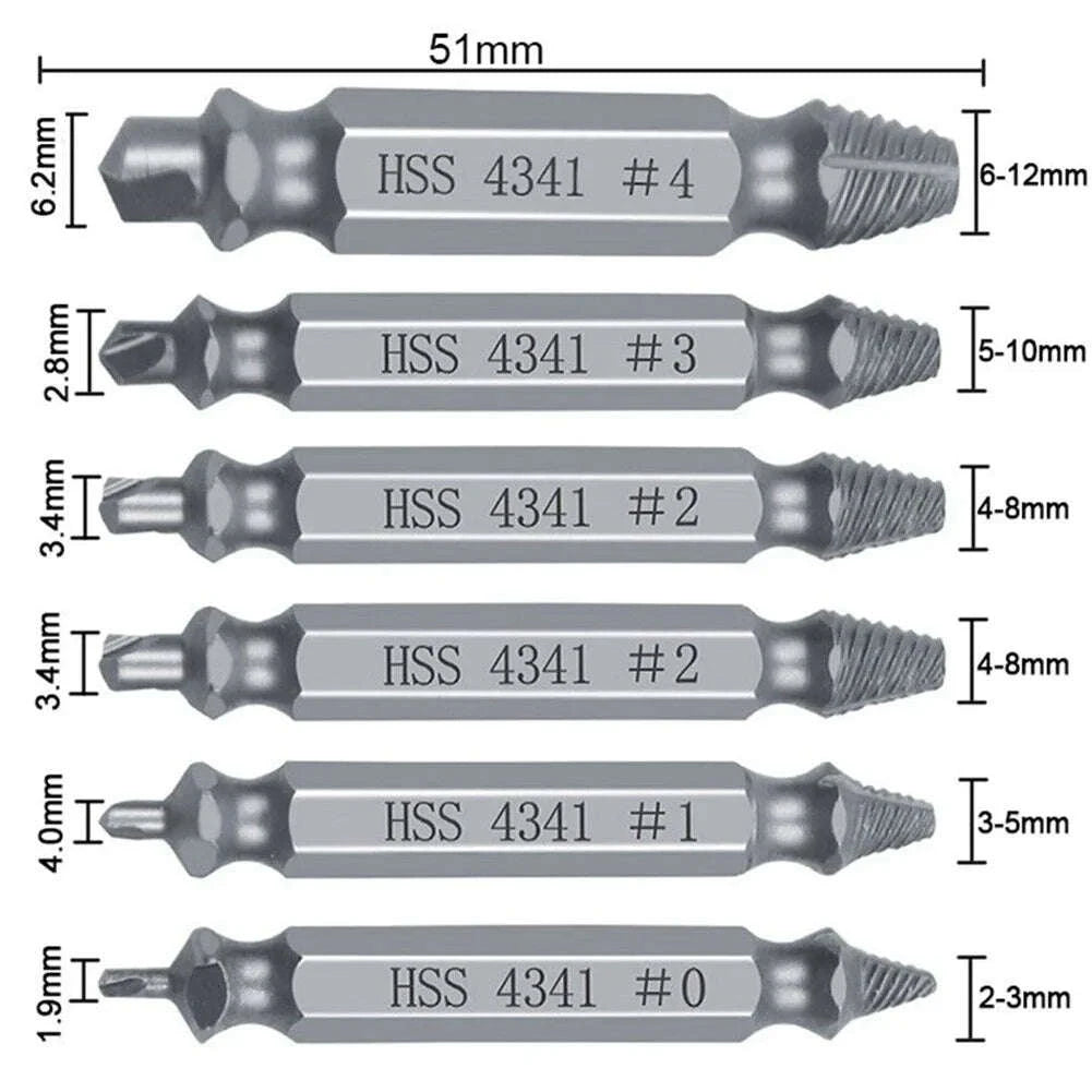 6-Piece Damaged Screw Extractor Set for Broken Bolts and Screws-United States / 6pcs