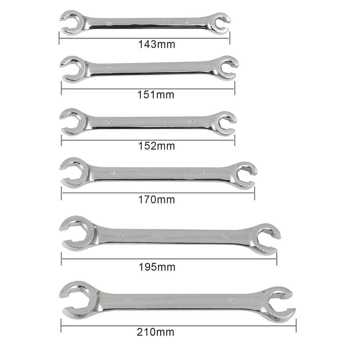 6-Piece Flare Wrench Set for Brake and Fuel Lines-Silver / Russian Federation