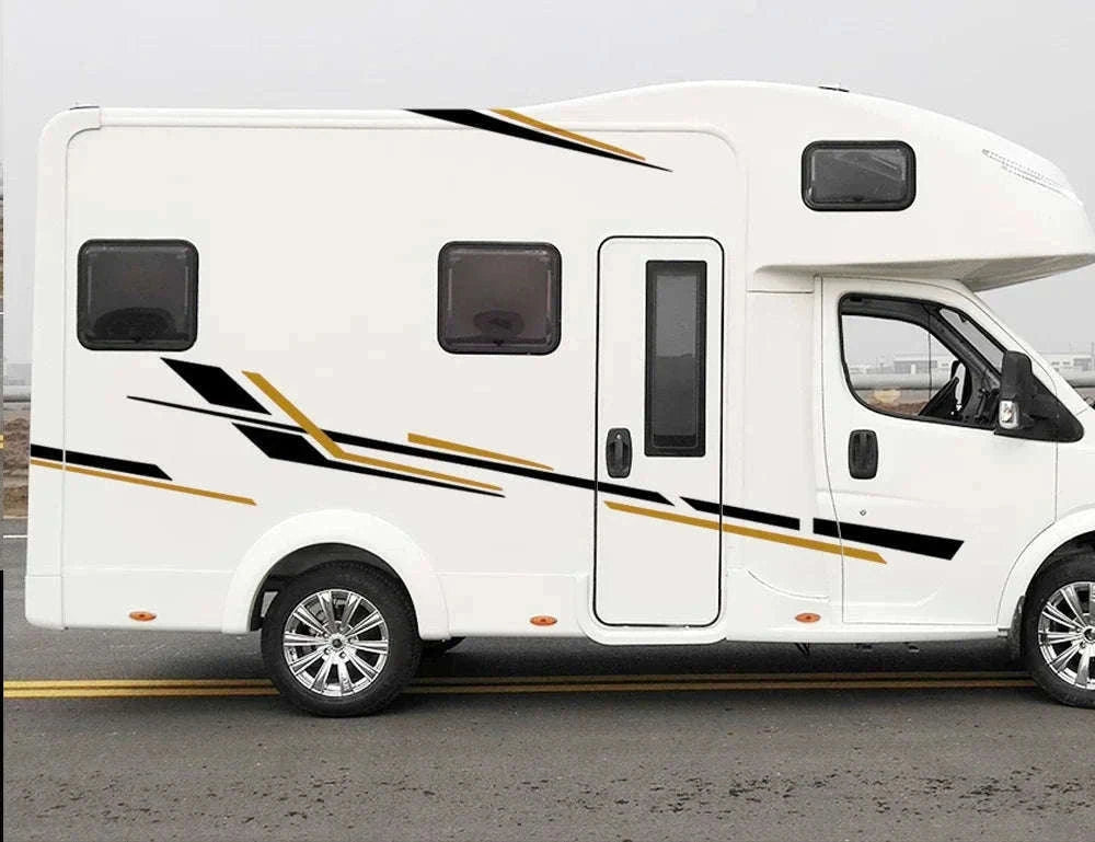 6 Piece Motorhome Stripe Vinyl Stickers for RV, Caravan & Camper Van-Black Gold