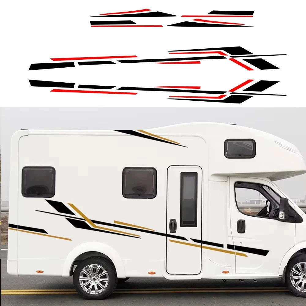 6 Piece Motorhome Stripe Vinyl Stickers for RV, Caravan & Camper Van-Black Gold