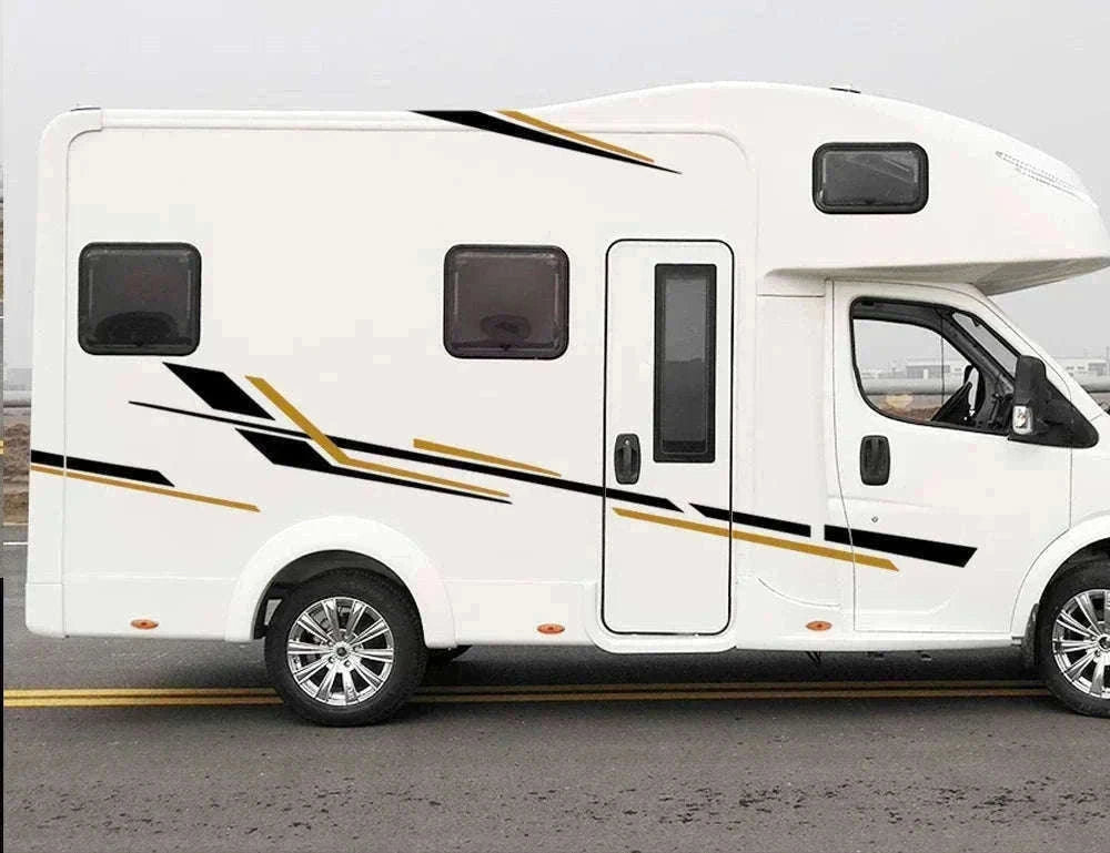6 Piece Motorhome Stripe Vinyl Stickers for RV, Caravan & Camper Van-Black Gold