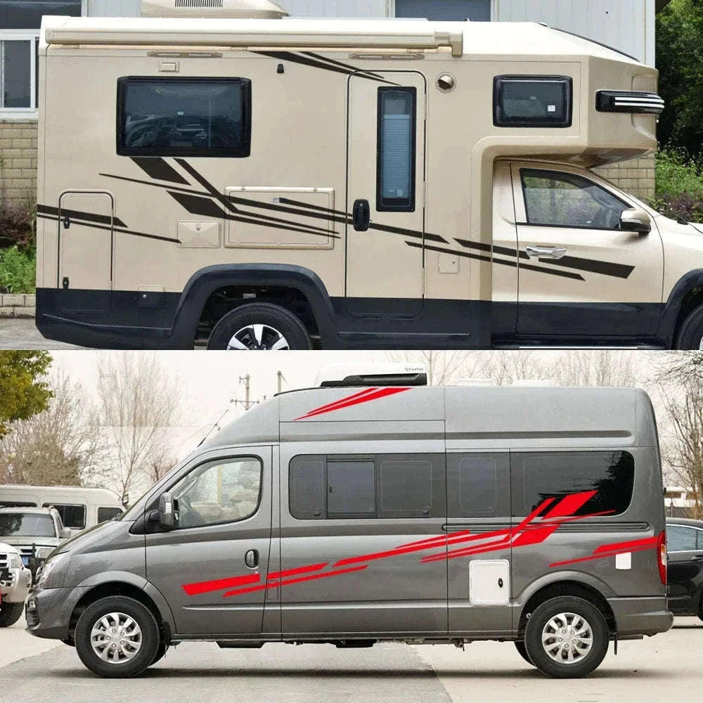 6 Piece Motorhome Stripe Vinyl Stickers for RV, Caravan & Camper Van-Black Gold