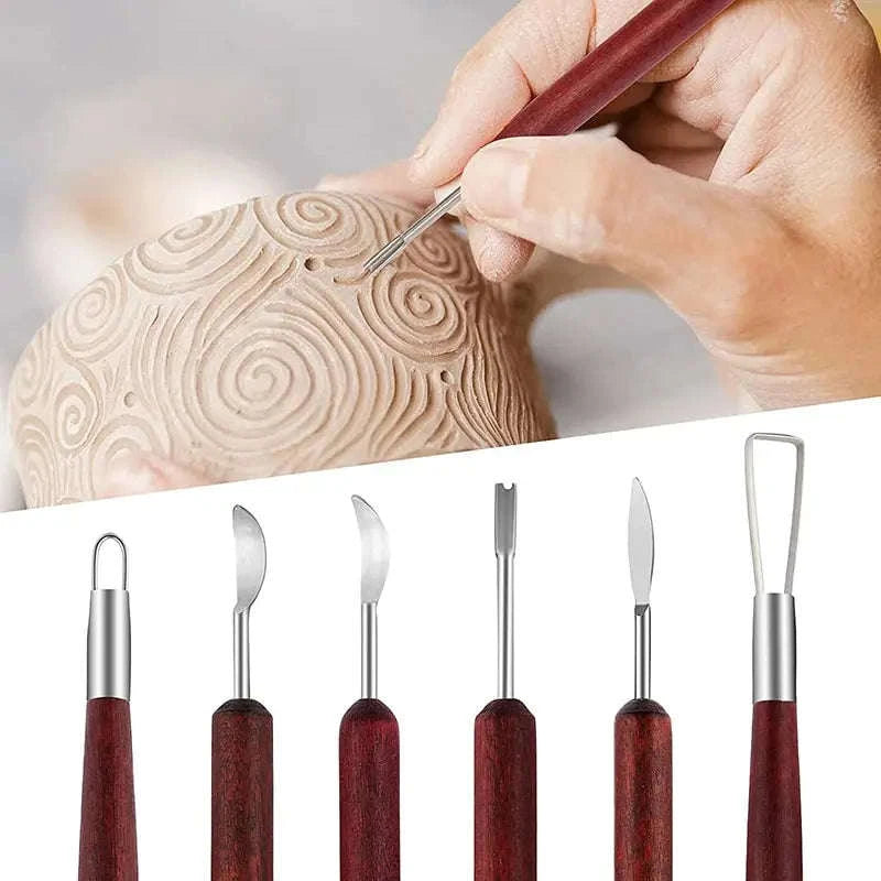 6-Piece Pottery Clay Sculpting Tool Set with Wood Handles-Australia / 6pcs