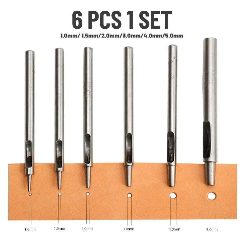 6-Piece Steel Hole Punch Set for Leather, Belts, Paper & Crafts-1-1.5-2-3-4-5mm / United States