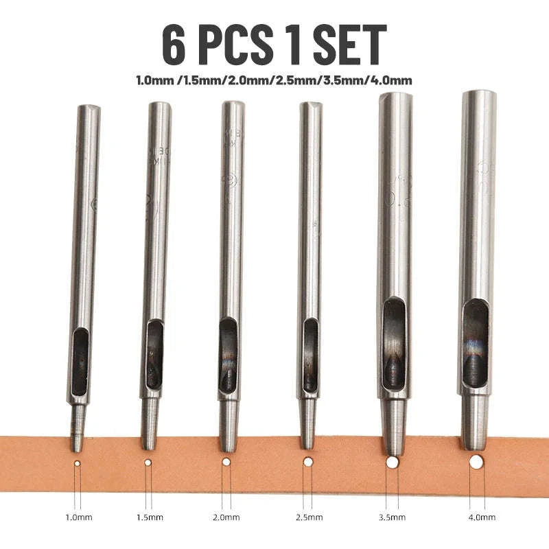6-Piece Steel Hole Punch Set for Leather, Belts, Paper & Crafts-1-1.5-2-3-4-5mm / United States
