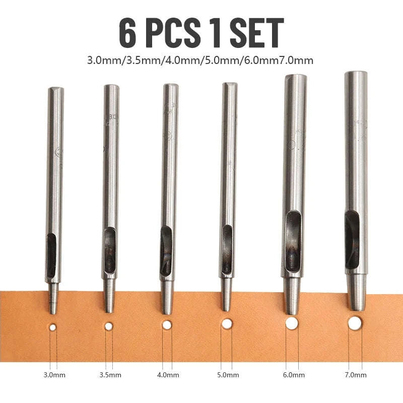 6-Piece Steel Hole Punch Set for Leather, Belts, Paper & Crafts-1-1.5-2-3-4-5mm / United States