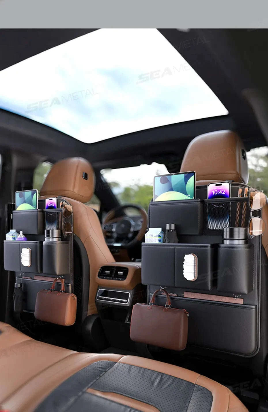 6-Pocket Car Seat Back Organizer-Brown
