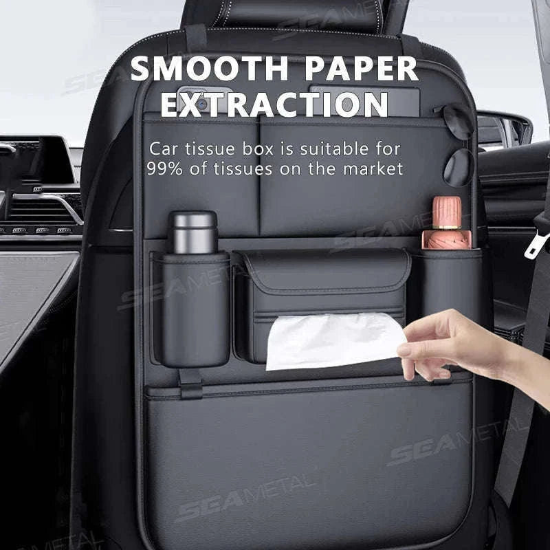 6-Pocket Car Seat Back Organizer with Tissue and Cup Holder-1 pc