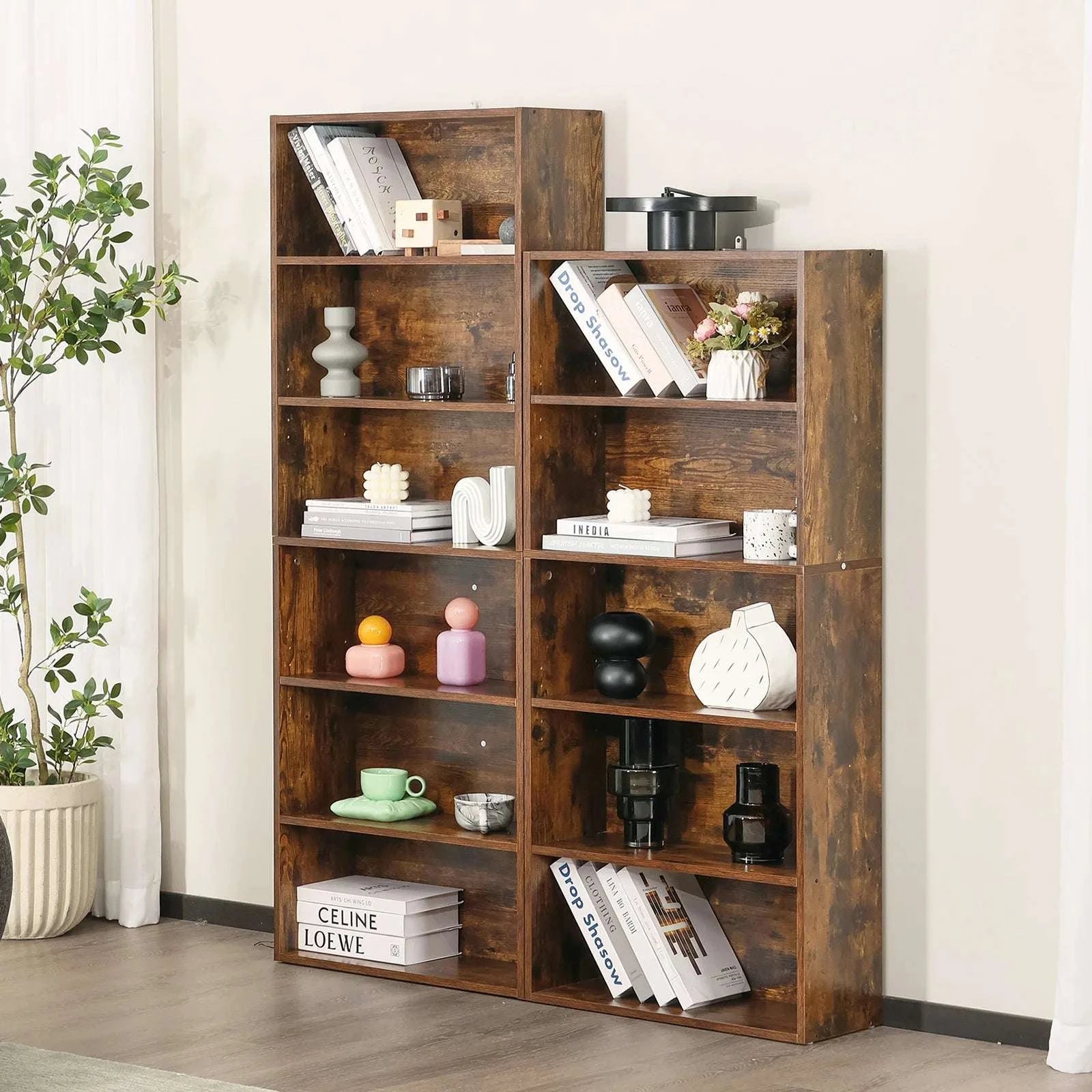 6 Tier Wooden Bookcase 63 Inch Tall Open Shelf Storage Unit-6 Shelf Black / United States