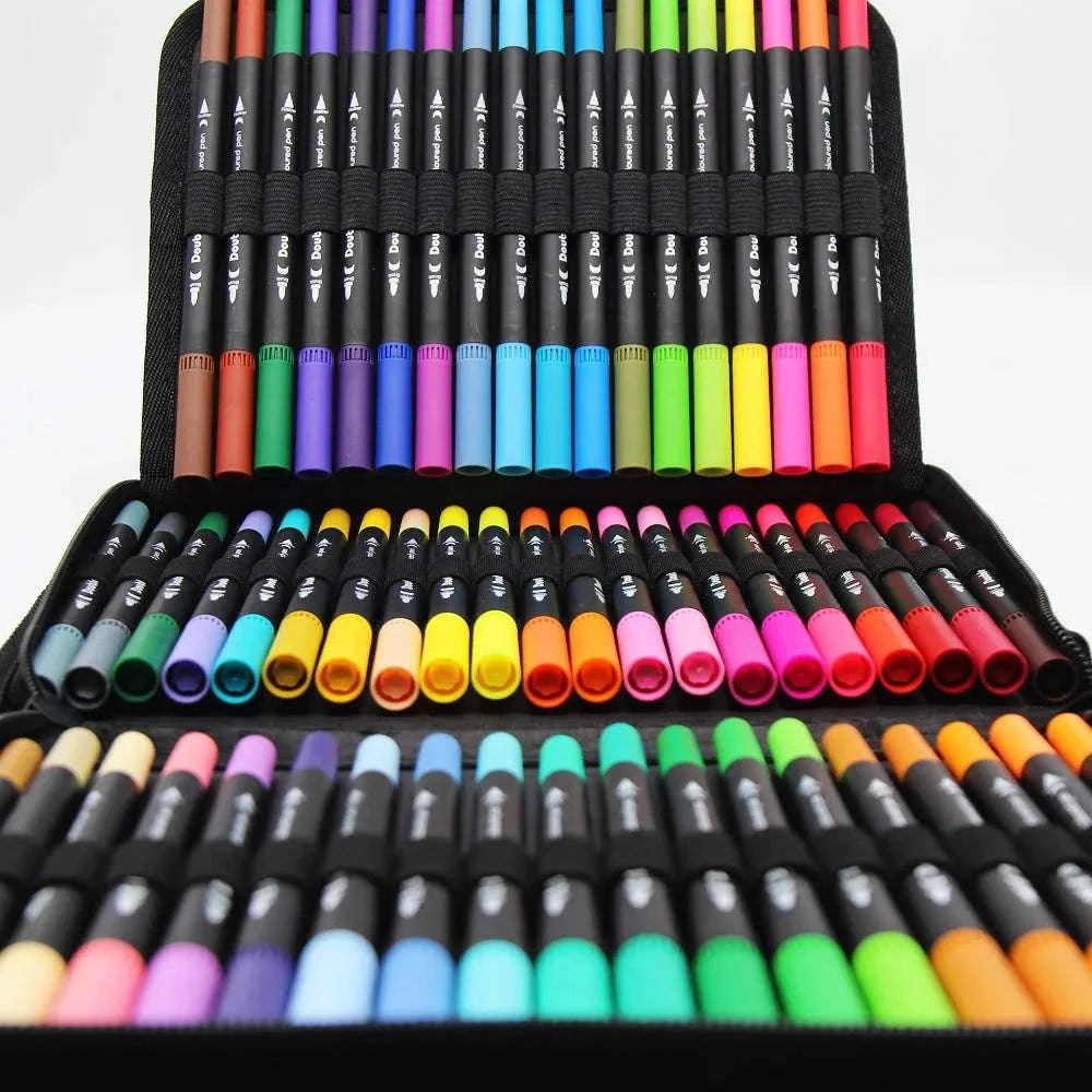 60‑Color Double Head Markers Set for Drawing and Lettering-Black 60 CD Bag