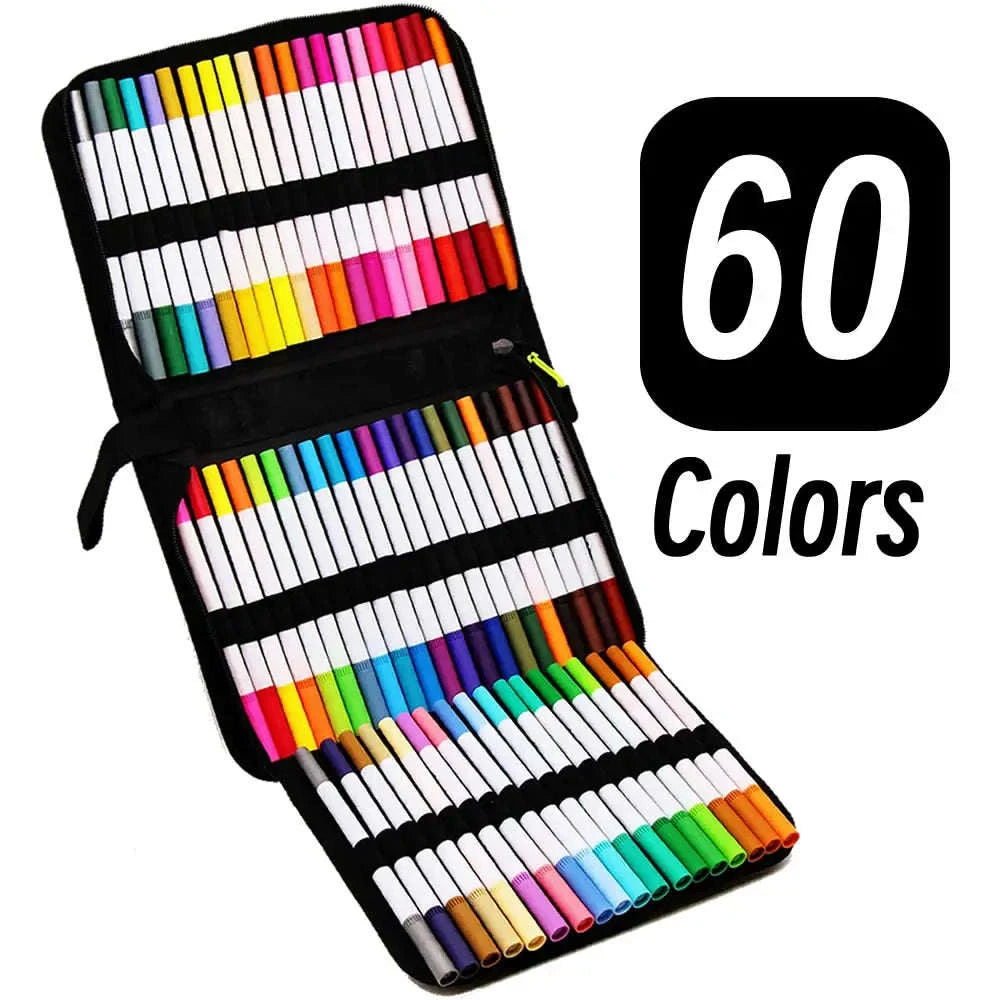 60‑Color Double Head Markers Set for Drawing and Lettering-Black 60 CD Bag