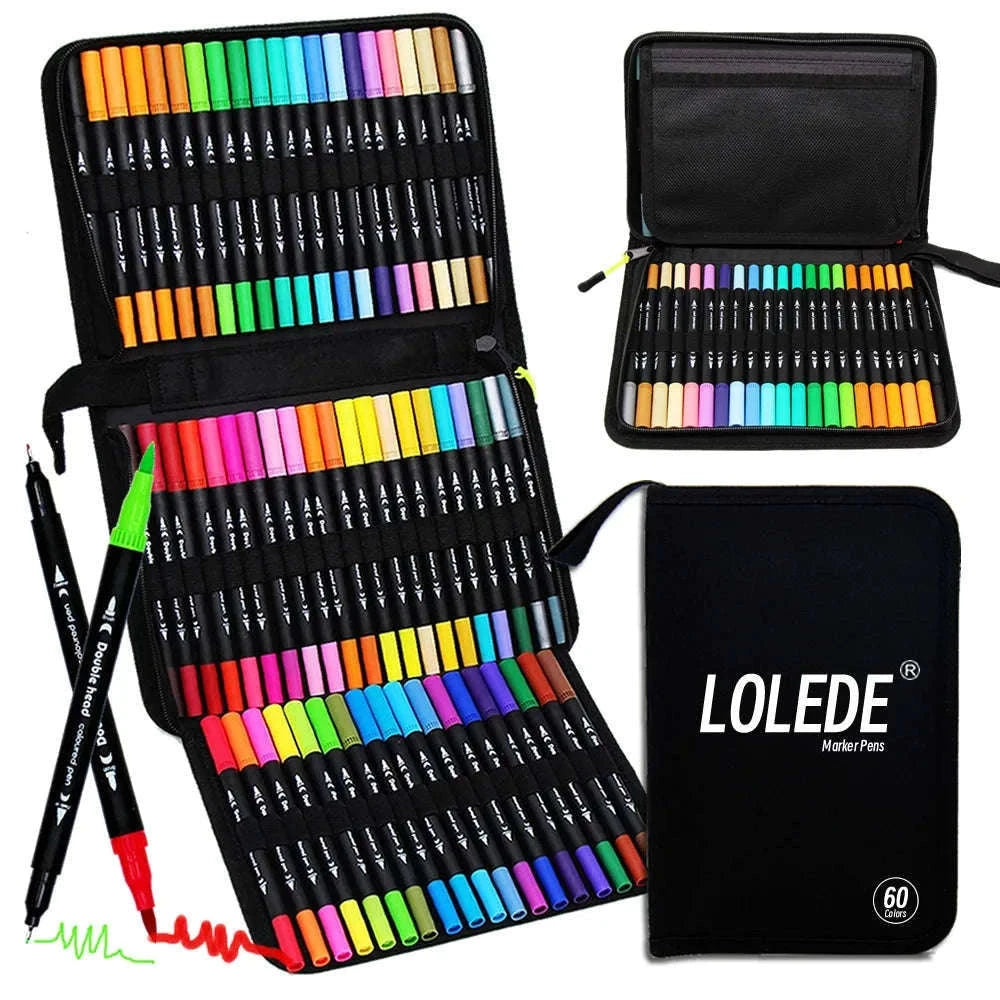 60-Color Double Head Markers Set for Drawing and Lettering-Black 60 CD Bag