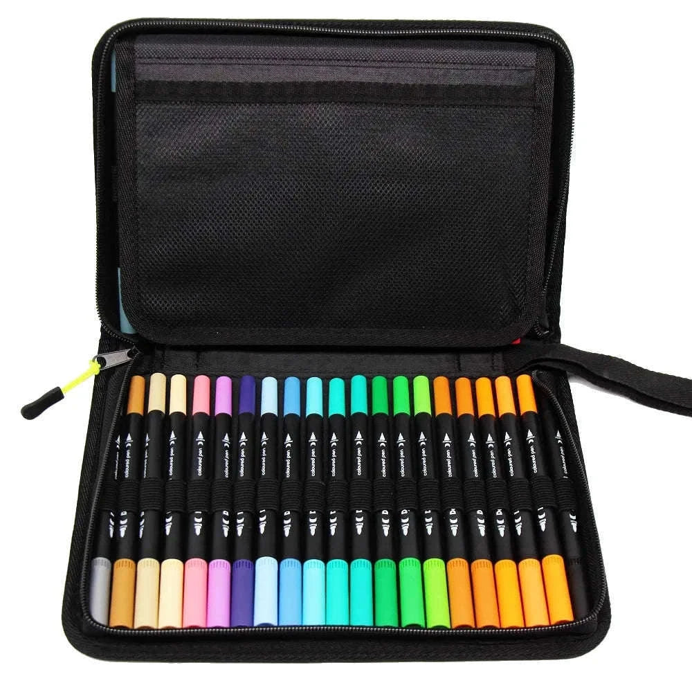 60-Color Double Head Markers Set for Drawing and Lettering-Black 60 CD Bag