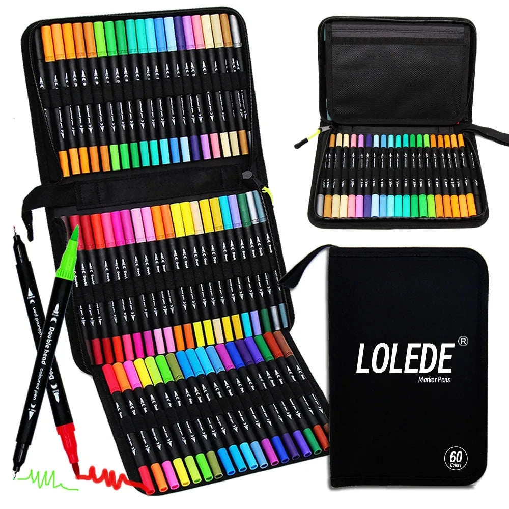 60‑Color Double Head Markers Set for Drawing and Lettering-Black 60 CD Bag
