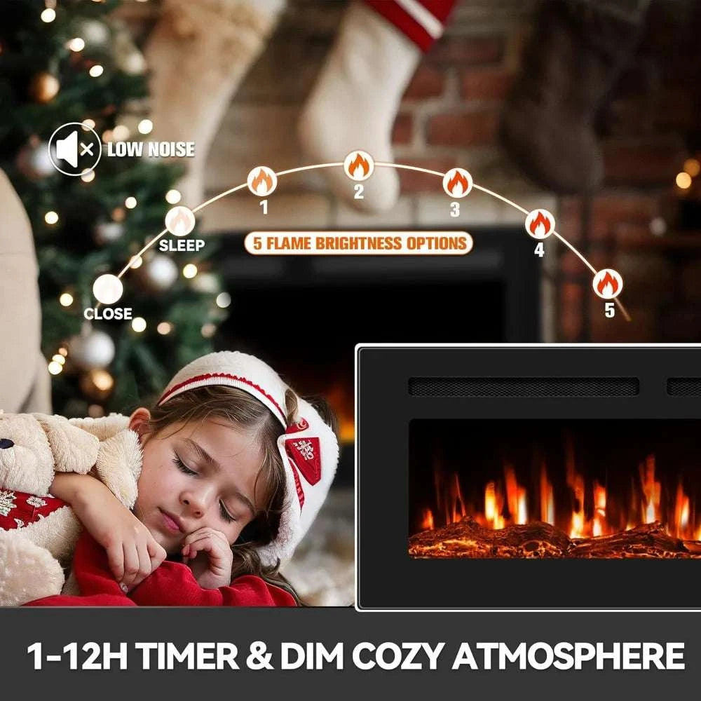60" Ultra-Thin Electric Fireplace with 12 Flame Colors & Thermostat-United States