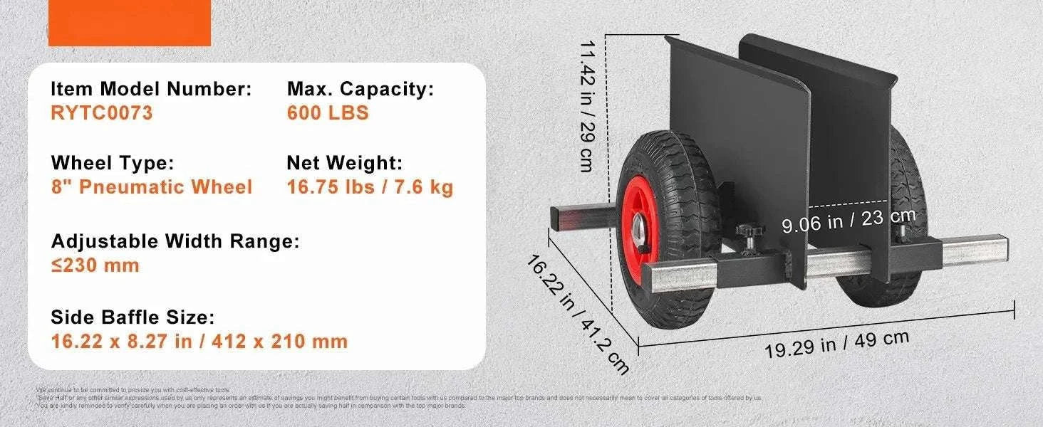 600 lb Panel Dolly Cart with Pneumatic Wheels & Adjustable Clamp-600 LBS / spain