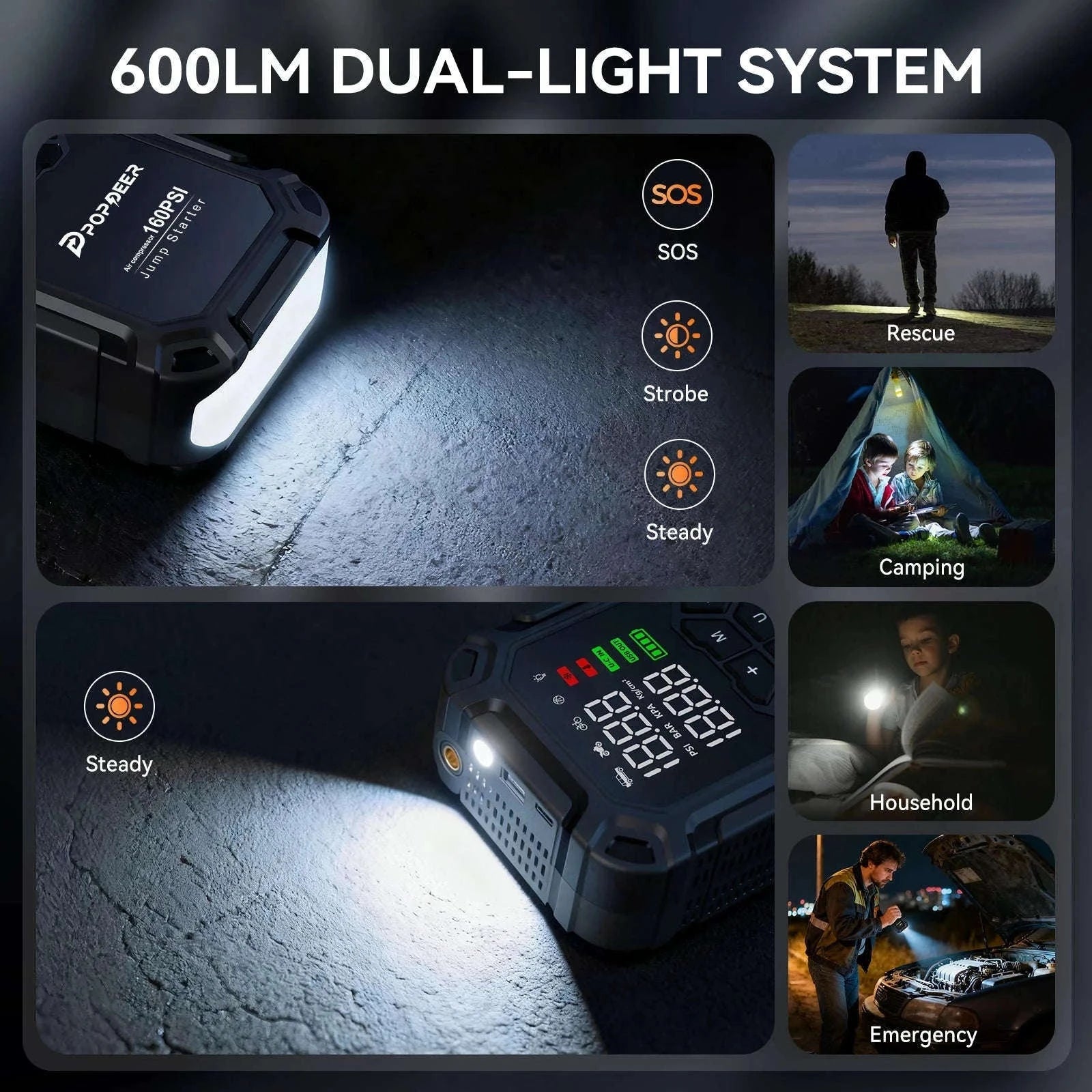 6000A Jump Starter with Air Compressor 160PSI, LCD Display, USB Port, LED Light-PD-JA66 / Poland