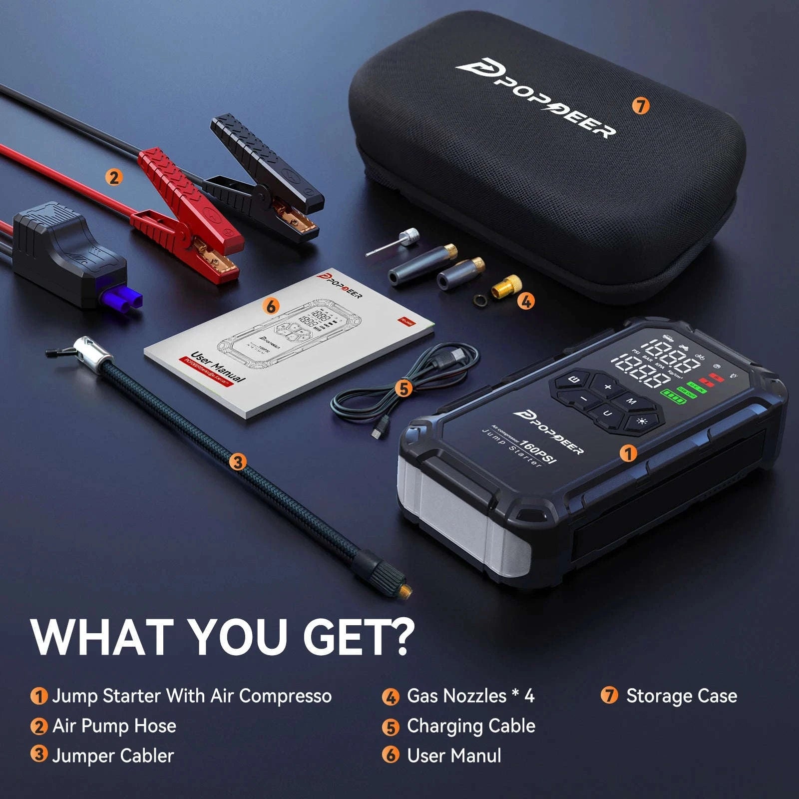 6000A Jump Starter with Air Compressor 160PSI, LCD Display, USB Port, LED Light-PD-JA66 / Poland