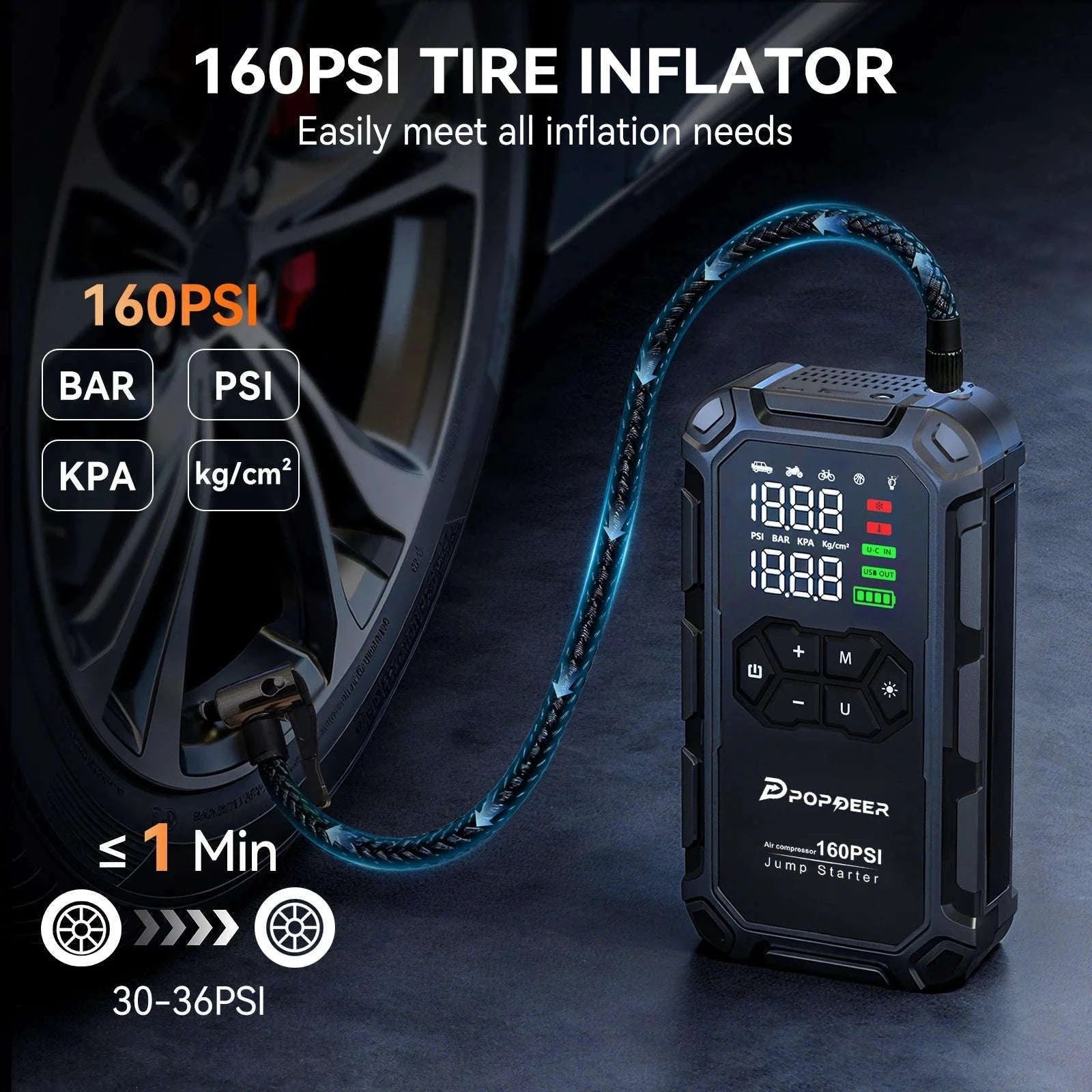 6000A Jump Starter with Air Compressor 160PSI, LCD Display, USB Port, LED Light-PD-JA66 / Poland