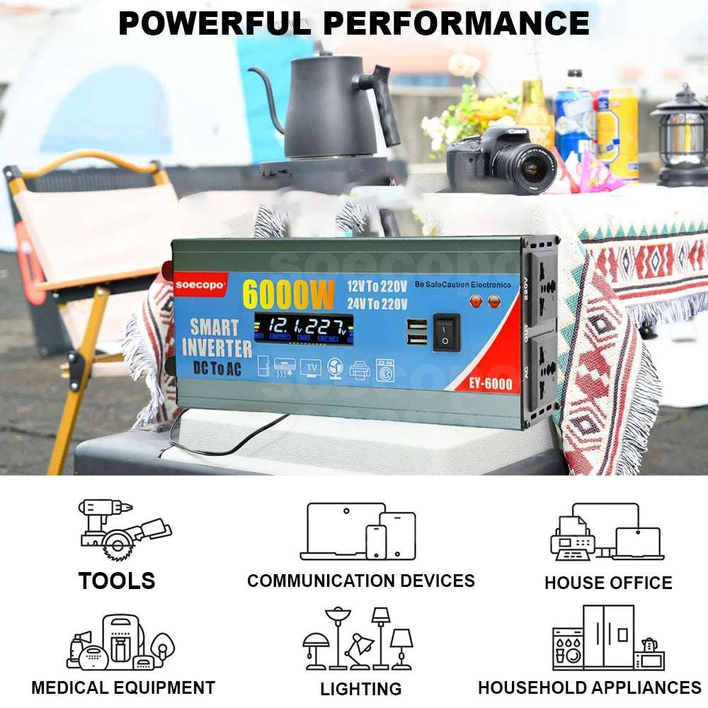 6000W Peak Power Inverter Dual Voltage with LCD & USB Ports-peak power 6000W / Universal / 12V and 24V|220V