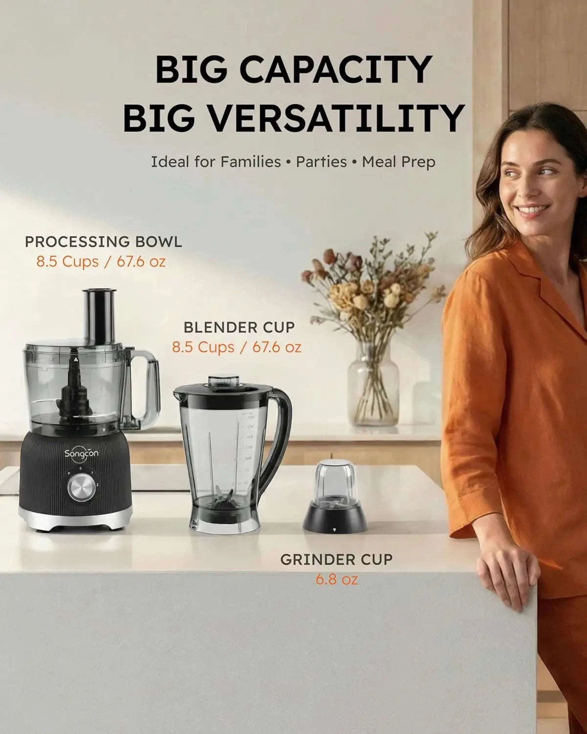 600W 11-in-1 Food Processor & Blender Combo with Dual 8-Cup Bowls-United States
