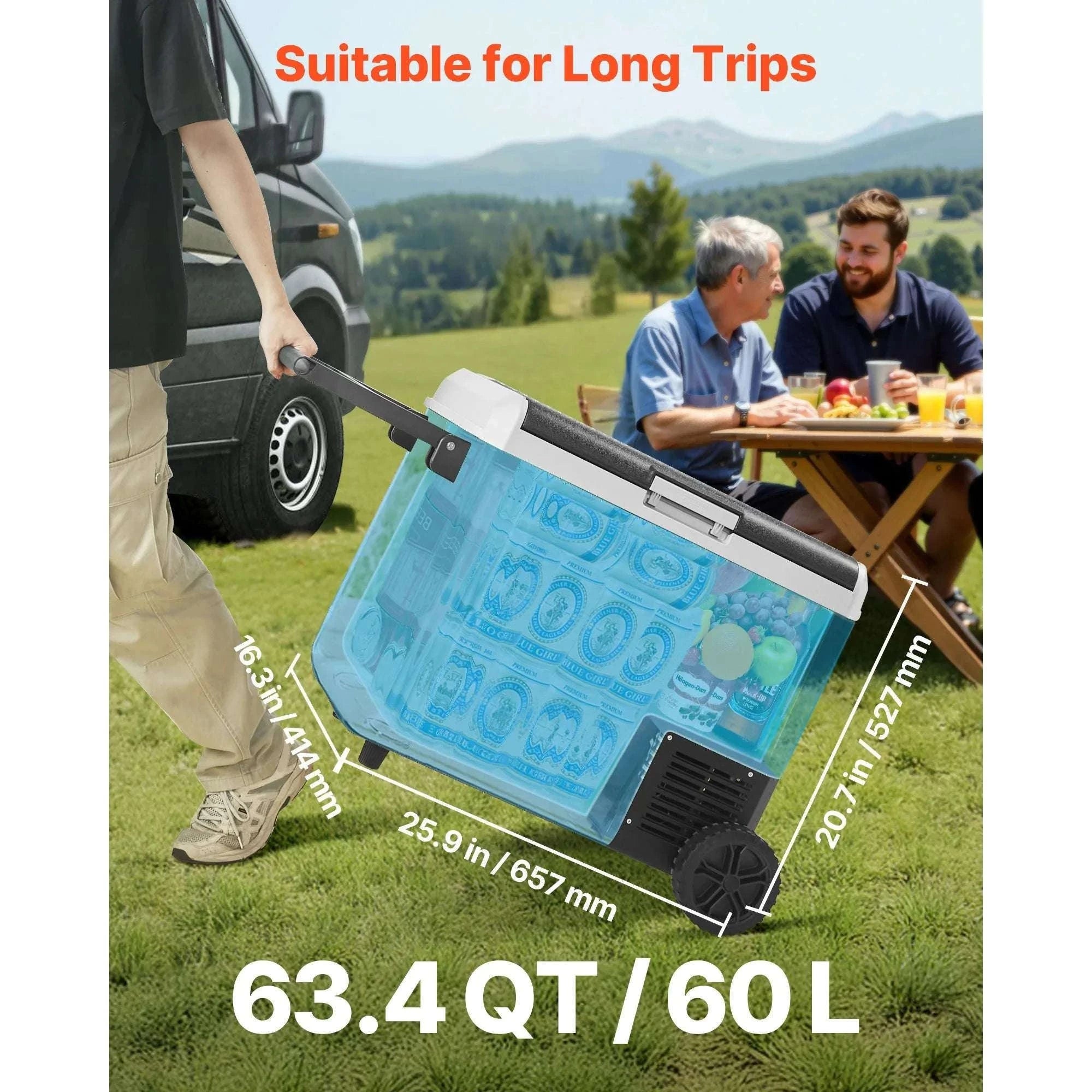 60L Portable Car Refrigerator Freezer with Wheels & Fast Cooling-60L / United States