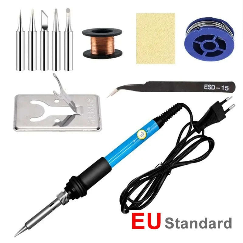 60W Adjustable Temperature Electric Soldering Iron-5 in 1 Gray EU