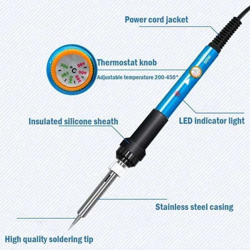 60W Adjustable Temperature Soldering Iron for Repairs-5 in 1 Gray EU