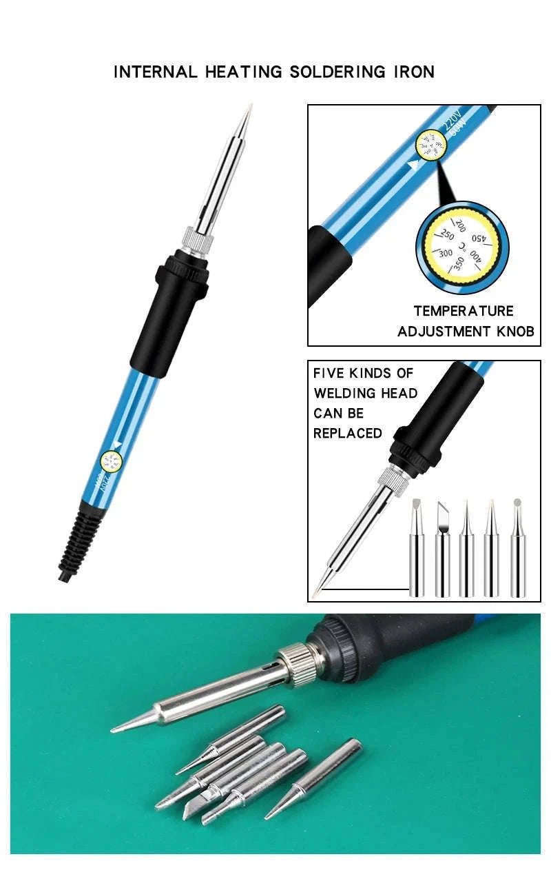 60W Adjustable Temperature Soldering Iron for Repairs-5 in 1 Gray EU