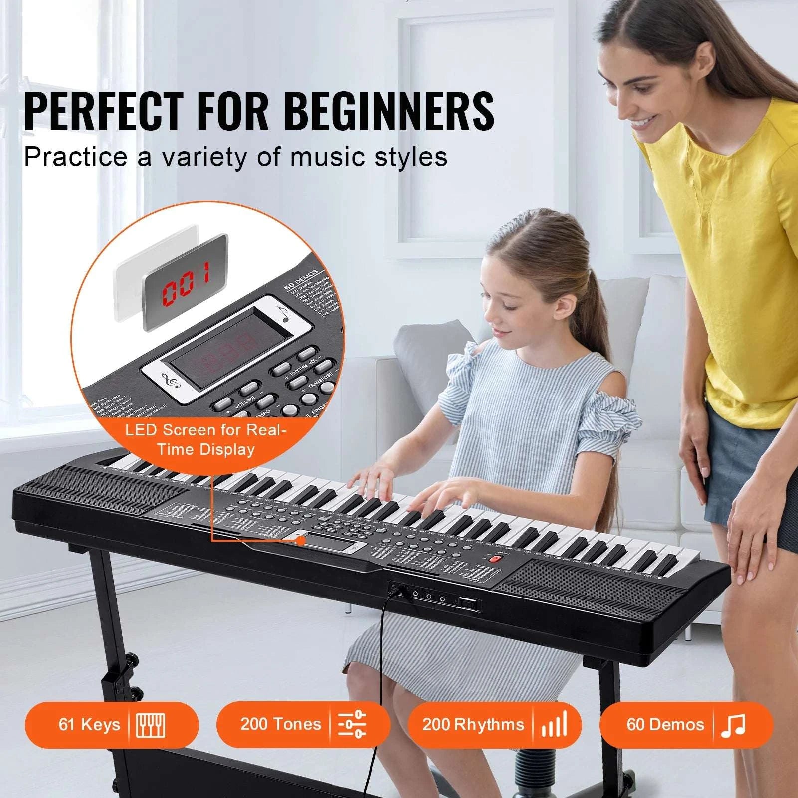 61-Key Digital Keyboard Piano with 200–600 Tones for Beginners-Without Stand / CZECH REPUBLIC