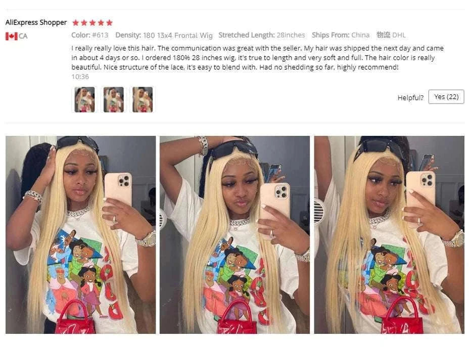 613 Honey Blonde Straight Lace Front Human Hair Wig (13x4, 13x6, 360 HD)-360 HD Frontal Wig / 42inches / 200 Density|United States