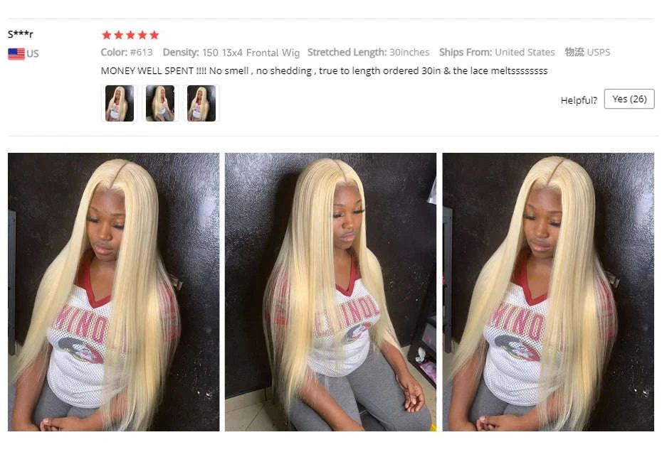 613 Honey Blonde Straight Lace Front Human Hair Wig (13x4, 13x6, 360 HD)-360 HD Frontal Wig / 42inches / 200 Density|United States