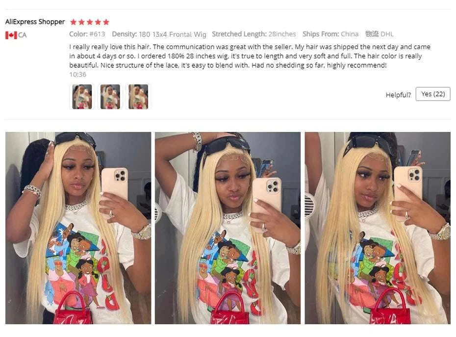 613 Honey Blonde Straight Lace Front Human Hair Wig (13x4, 13x6, 360 HD)-