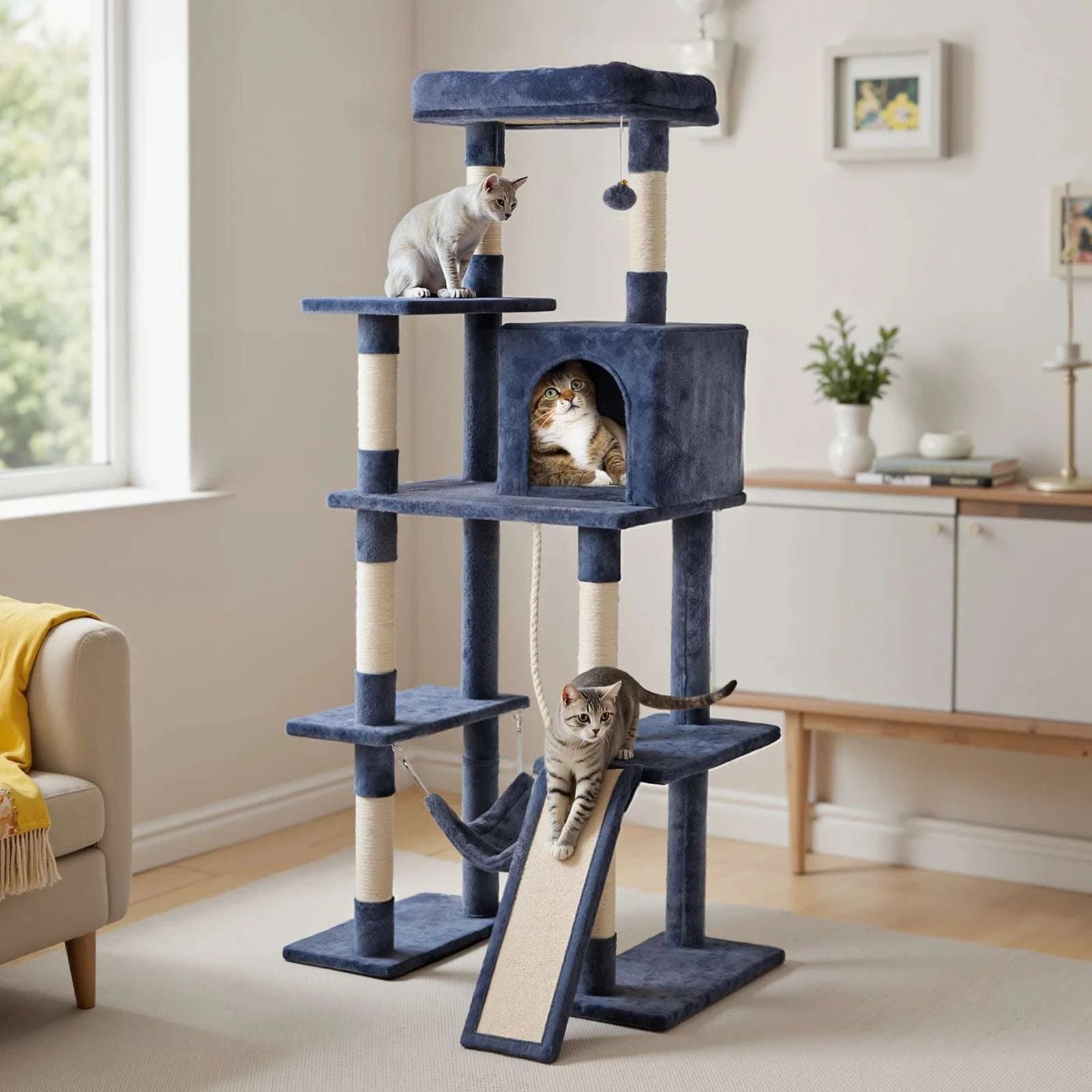 63" Multi-Level Cat Tree Tower with Condo, Hammock & Sisal Posts-GRAY / United States