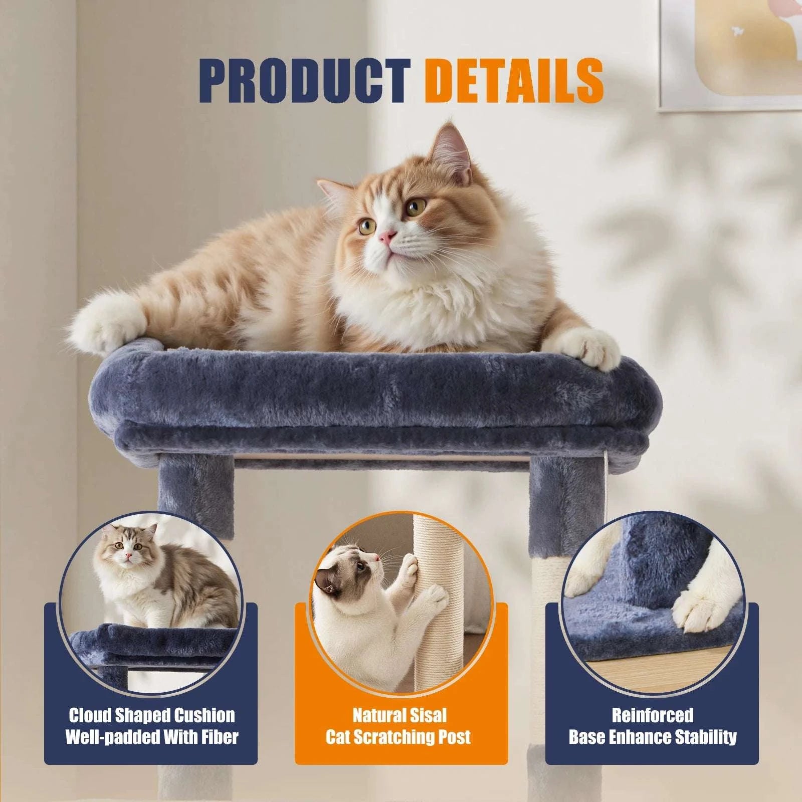 63" Multi-Level Cat Tree Tower with Condo, Hammock & Sisal Posts-GRAY / United States