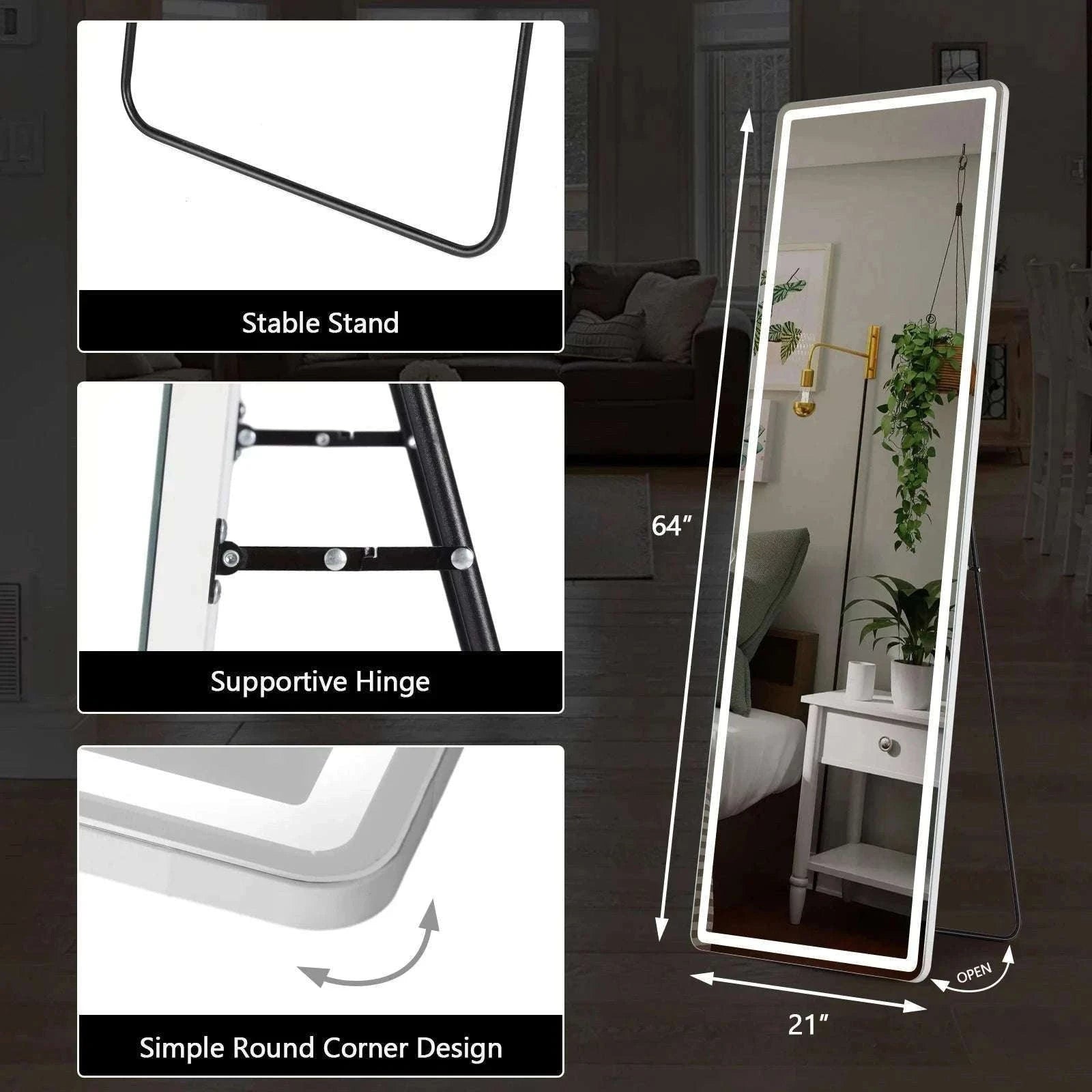 64" x 21" Full Length Floor Mirror with Aluminum Frame-1 piece / United States