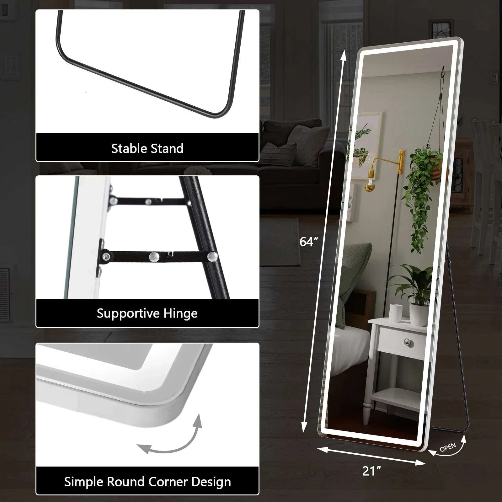64" x 21" Full Length Floor Mirror with Aluminum Frame-1 piece / United States