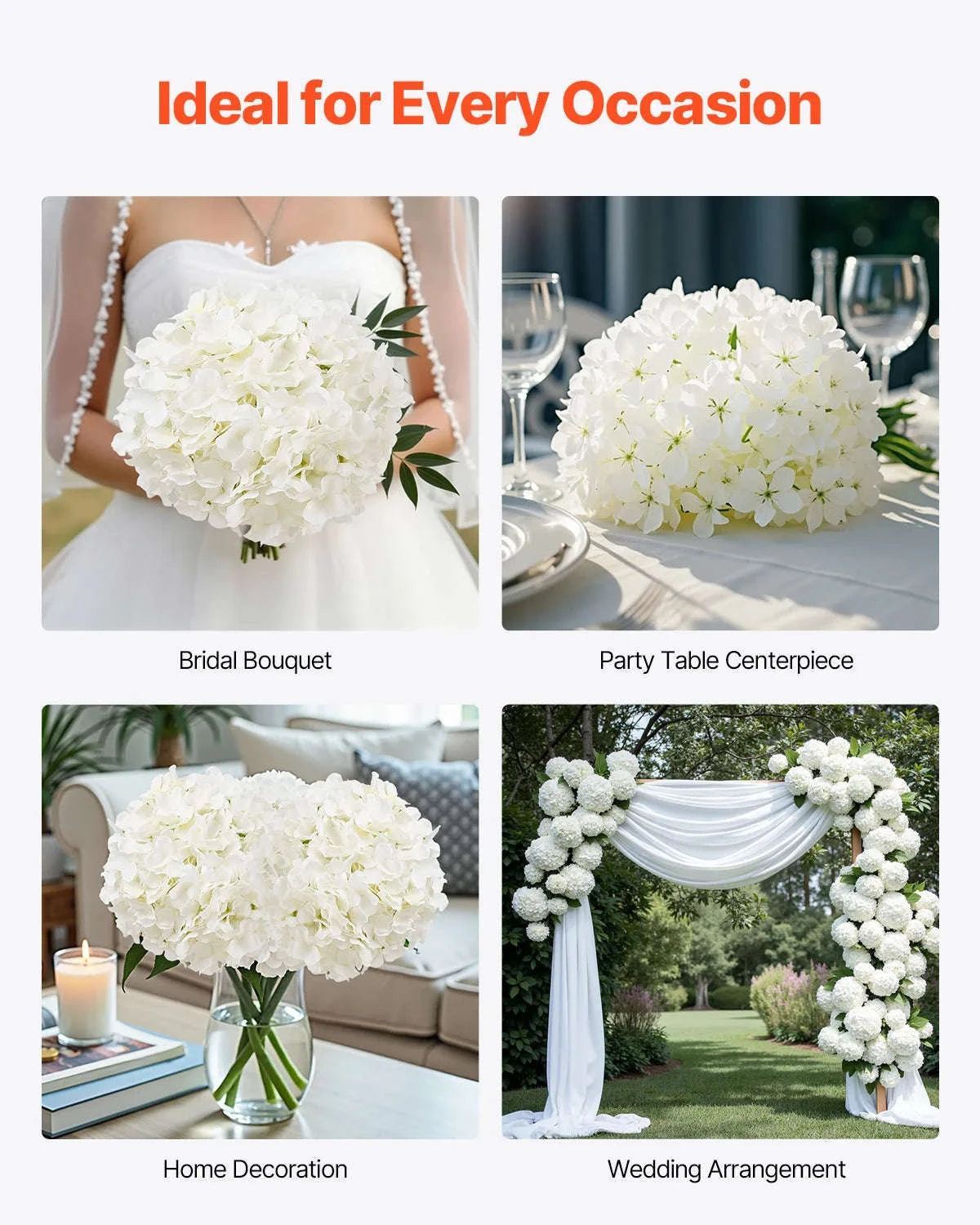 65-Pack White Artificial Hydrangea Bouquet with Stem-white / 205pcs / United States