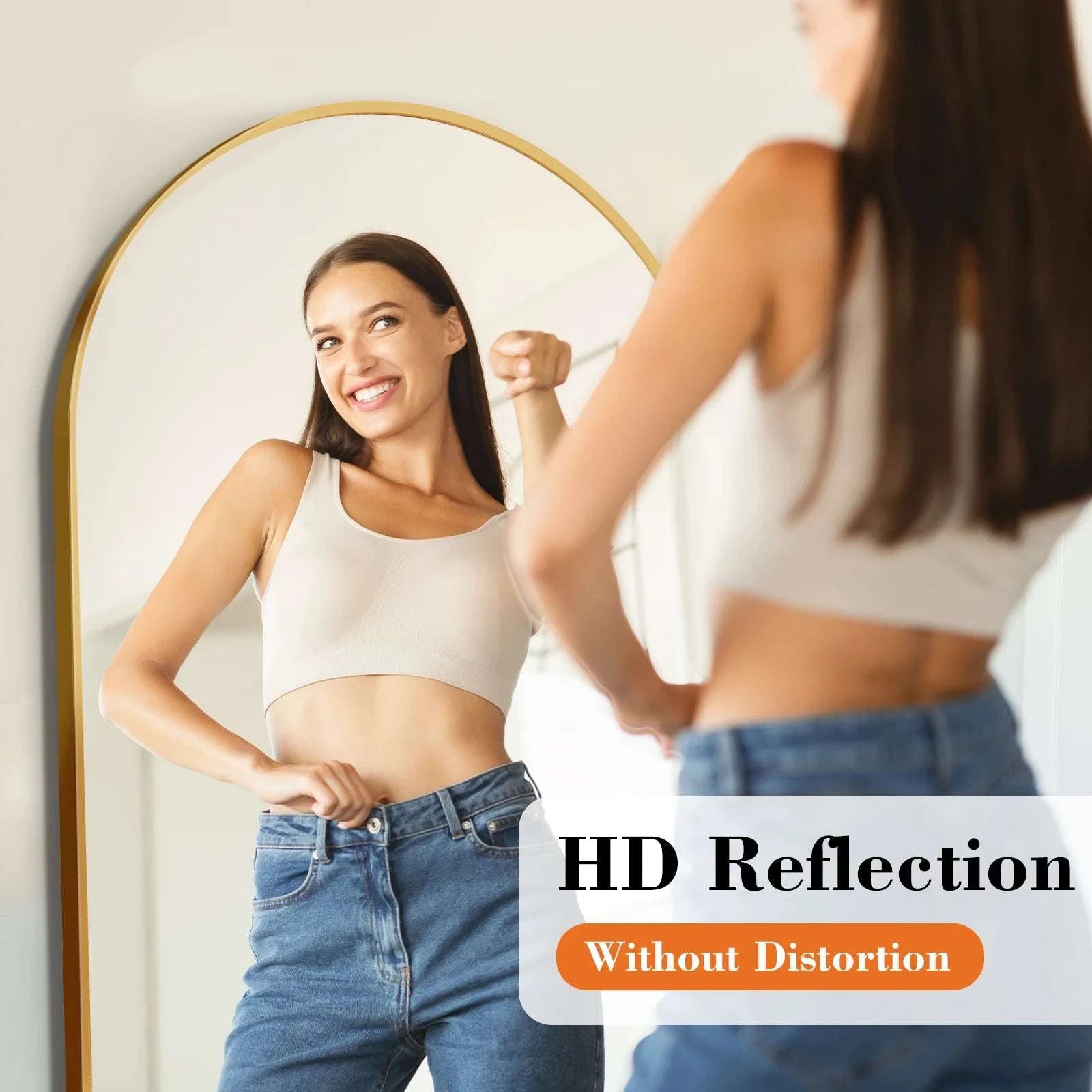 65" x 24" Full Length Floor Mirror with Aluminum Frame-Gold-rectangle / United States