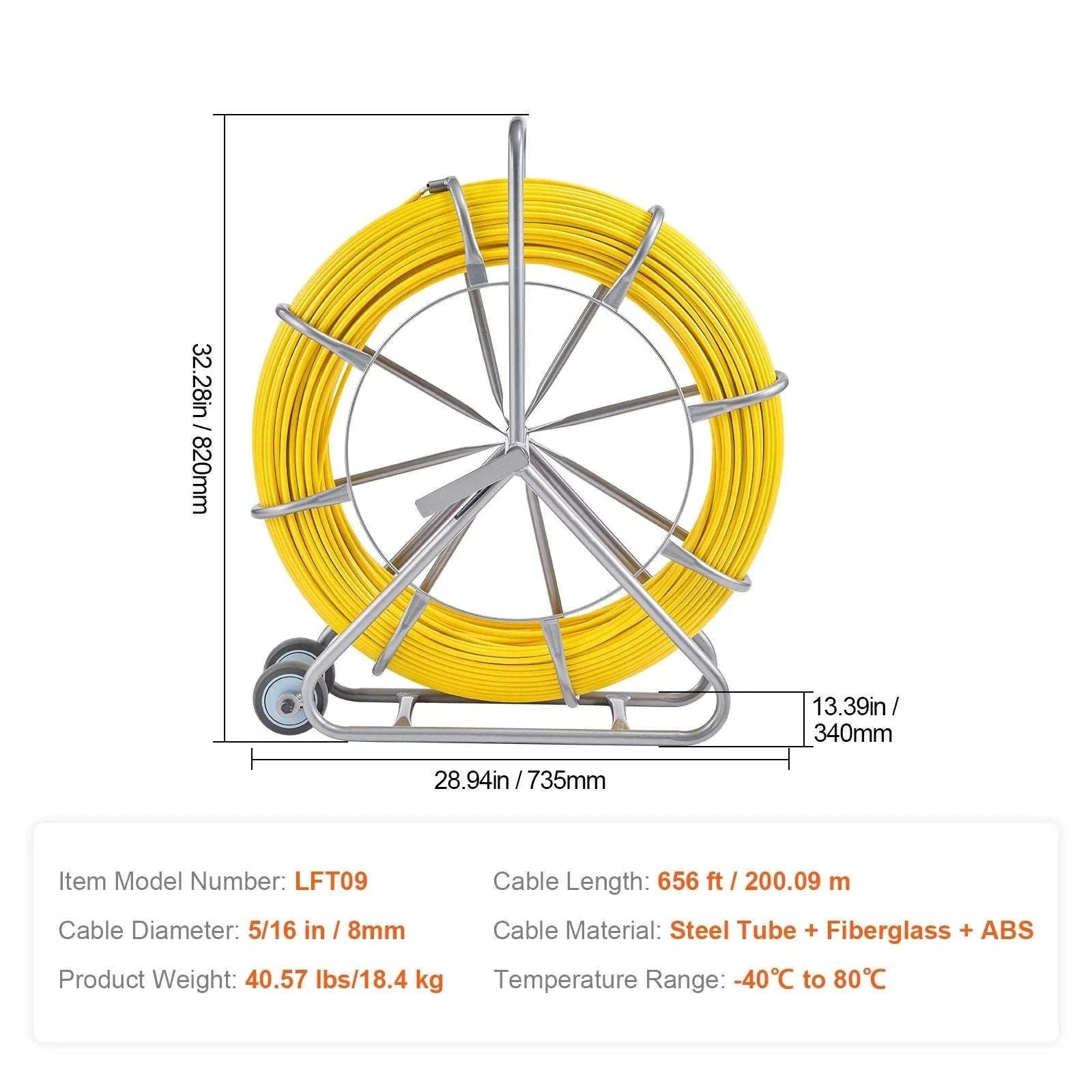 656ft Fiberglass Fish Tape Wire Puller with 5/16in Rodder-200m 8mm / spain