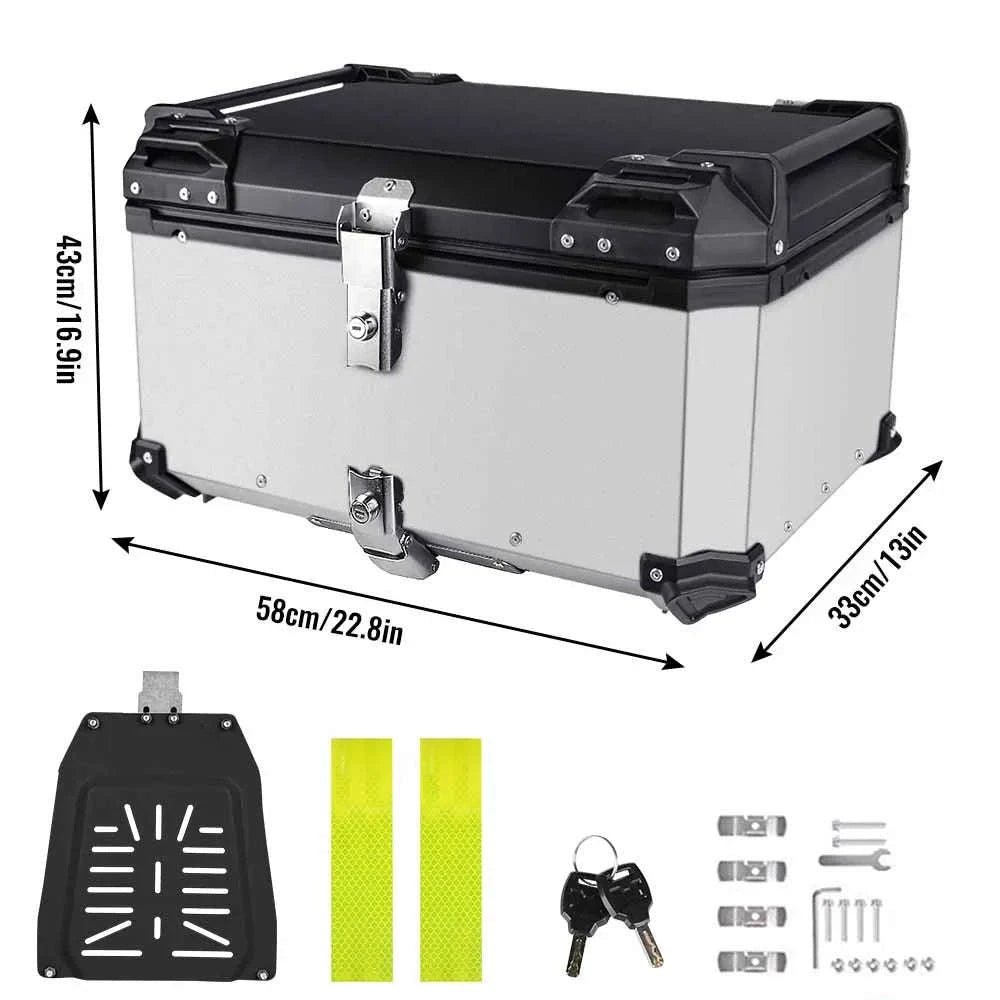 65L Aluminum Motorcycle Top Case Waterproof Tail Box Storage-Aluminum Silver 65L / france