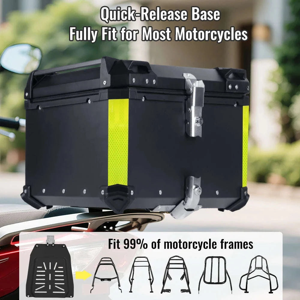 65L Aluminum Motorcycle Top Case Waterproof Tail Box Storage-Aluminum Silver 65L / france